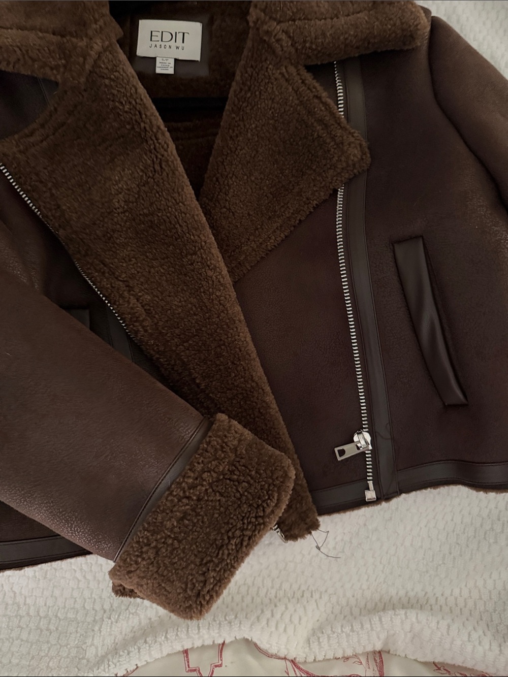 Jason Wu Chocolate Brown Teddy Lined Moto Jacket
